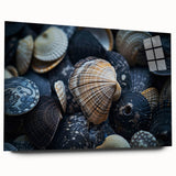 Acrylic wall art collection showcasing vibrant marine life and coral designs, displayed from the side to highlight the glossy finish and unique textures.