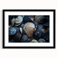 Black-framed wall art featuring a vibrant marine life coral design, showcasing intricate details in shades of blue and orange, perfect for ocean-themed decor.