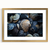Coral-inspired wall art collection featuring intricate marine life designs in gold frames, elegantly matted for a sophisticated look, perfect for ocean-themed decor.