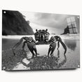 Acrylic wall art design showcasing a vibrant marine life crab, featuring a side view with detailed textures and colors, mounted with pins for display.