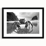 Black-framed wall art featuring a detailed marine life crab design, elegantly matted to enhance its vibrant colors and intricate features, perfect for ocean-themed decor.