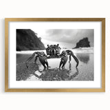 Gold-framed wall art featuring a detailed crab design, showcasing vibrant marine life elements against a neutral background, perfect for coastal-themed decor.