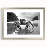 Framed wall art showcasing a detailed crab design, set in a silver frame with a mat, ideal for marine life enthusiasts and coastal decor lovers. This vibrant piece adds a touch of nature-inspired elegance to any room.