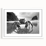 Framed wall art featuring a detailed crab design from a marine life collection, set in a white mat, ideal for ocean-themed decor and coastal aesthetics.
