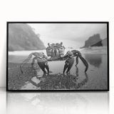 Framed acrylic wall art depicting a vibrant marine life crab design, featuring intricate details and a sleek black frame, perfect for ocean-themed decor.
