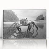 Framed acrylic wall art showcasing a vibrant marine life crab design, featuring a white border and contemporary style, perfect for ocean-themed decor.