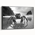 Framed canvas wall art showcasing a detailed marine life crab design, featuring vibrant colors and a sleek black frame, perfect for coastal-themed decor.