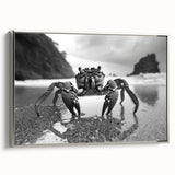 Framed wall art featuring a vibrant marine life crab design, set against a sleek silver frame, showcasing intricate details and textures, perfect for ocean-themed decor.