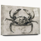 Colorful acrylic wall art showcasing a detailed marine life crab design, presented in a side view with pins for easy hanging, perfect for ocean-themed decor.
