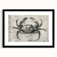 Framed wall art featuring a detailed marine life crab design, showcasing vibrant colors with a black matte frame, perfect for coastal-themed decor.