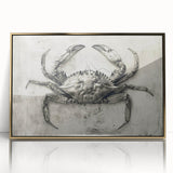 Framed wall art featuring a vibrant crab design with intricate details, set against a gold acrylic background, perfect for marine life enthusiasts and coastal decor.