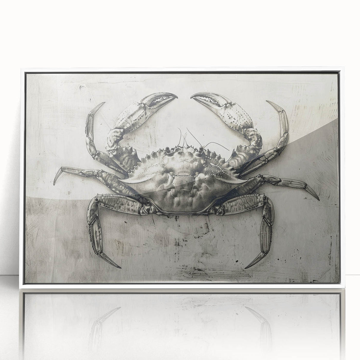 Framed wall art featuring a detailed marine life crab design in vibrant colors, set against a white background, perfect for coastal-themed decor.