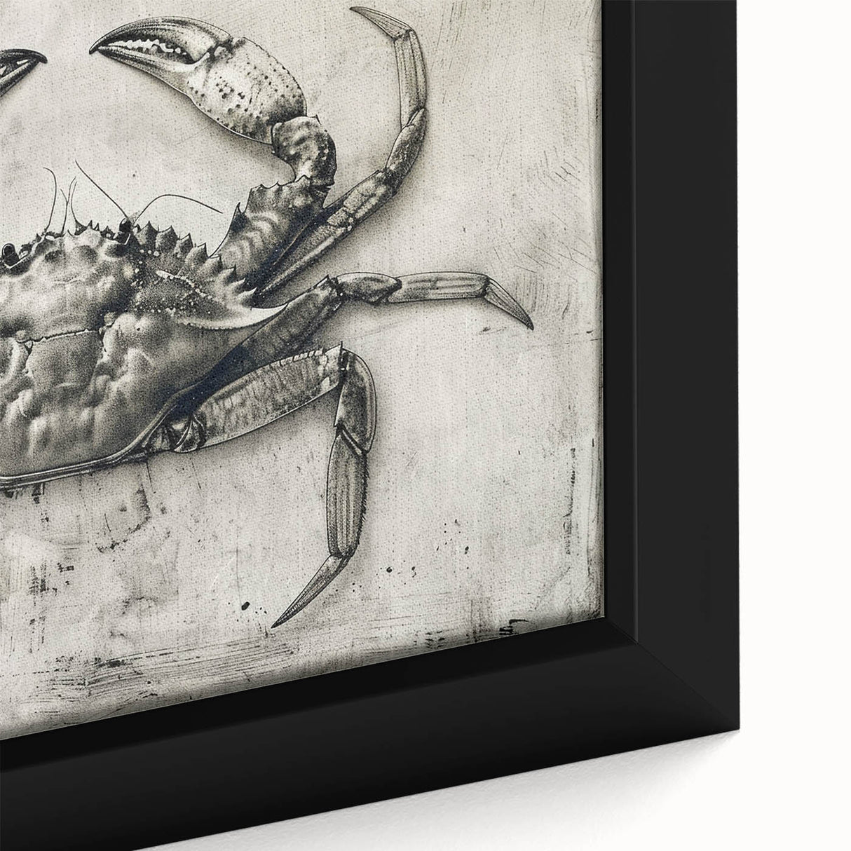 Close-up of a framed marine life wall art featuring an intricately designed crab, showcasing vibrant colors and detailed textures, perfect for ocean-themed decor.