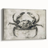 Framed wall art featuring a vibrant marine life crab design on canvas, showcasing intricate details and silver accent framing, perfect for coastal decor.