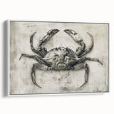 Framed wall art featuring a vibrant marine life crab design on a white background, showcasing intricate details and bold colors, perfect for coastal decor.