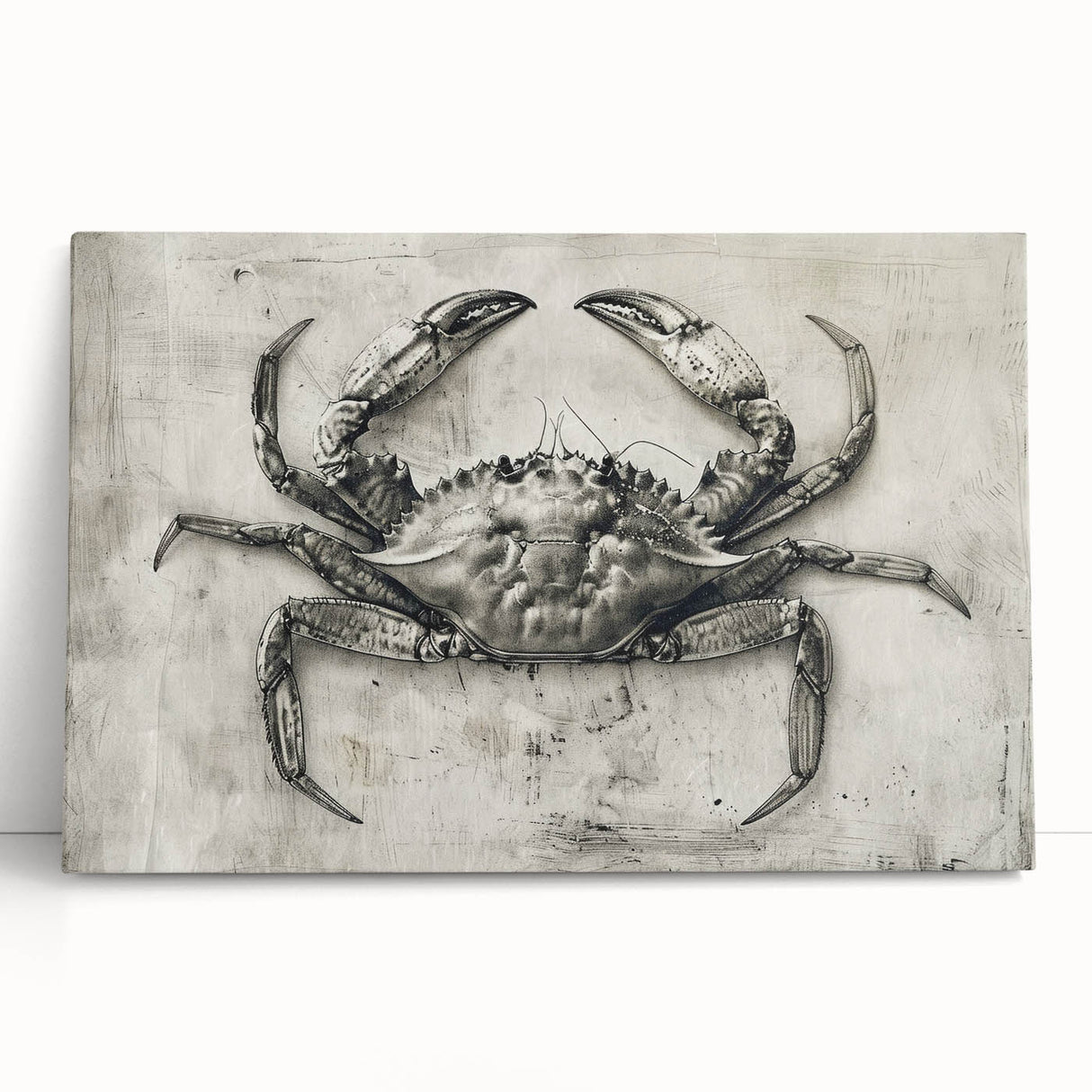 Colorful marine life wall art featuring a detailed crab design on stretched canvas, showcasing vibrant colors and intricate textures, perfect for beach-themed decor.