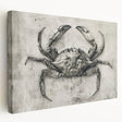Close-up of a vibrant marine life crab design stretched canvas wall art, showcasing intricate details and bold colors, perfect for coastal-themed decor.