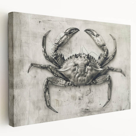 Close-up of a vibrant marine life crab design stretched canvas wall art, showcasing intricate details and bold colors, perfect for coastal-themed decor.