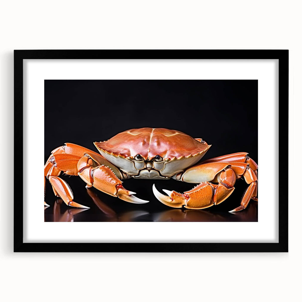 Framed wall art collection showcasing a detailed marine life crab design, featuring a sleek black frame and mat, perfect for aquatic-themed decor.