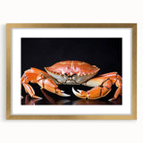 Framed wall art featuring a detailed marine life crab design in gold, showcasing intricate details and vibrant colors, perfect for coastal-themed decor.