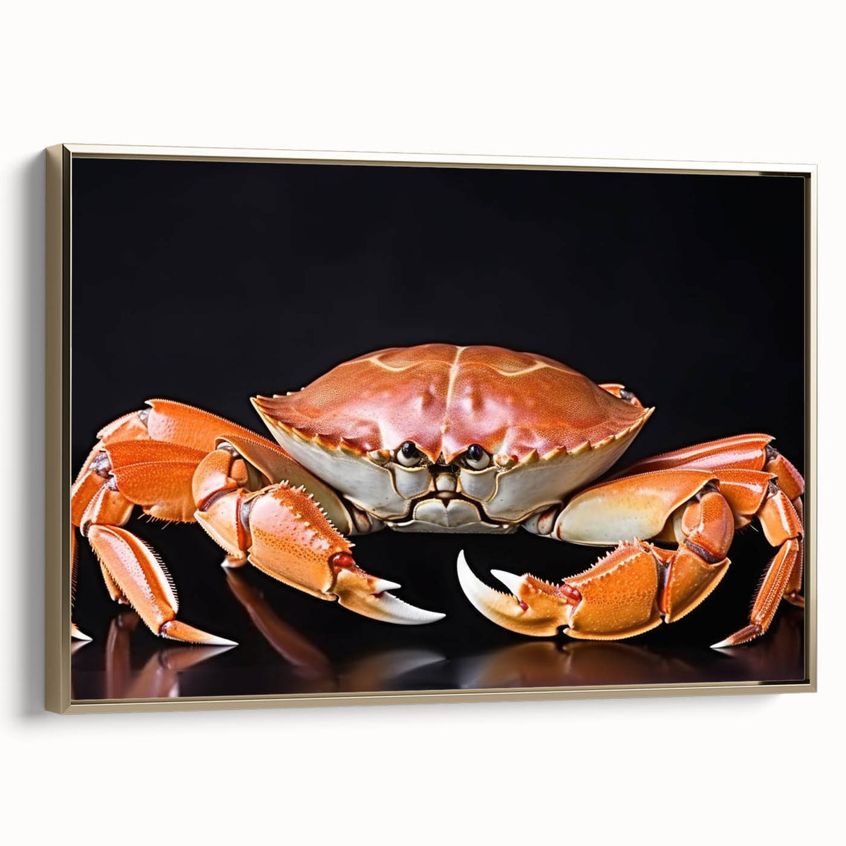 Framed wall art featuring a golden crab design in a marine life theme, showcasing intricate details and vibrant colors, perfect for ocean-inspired decor.