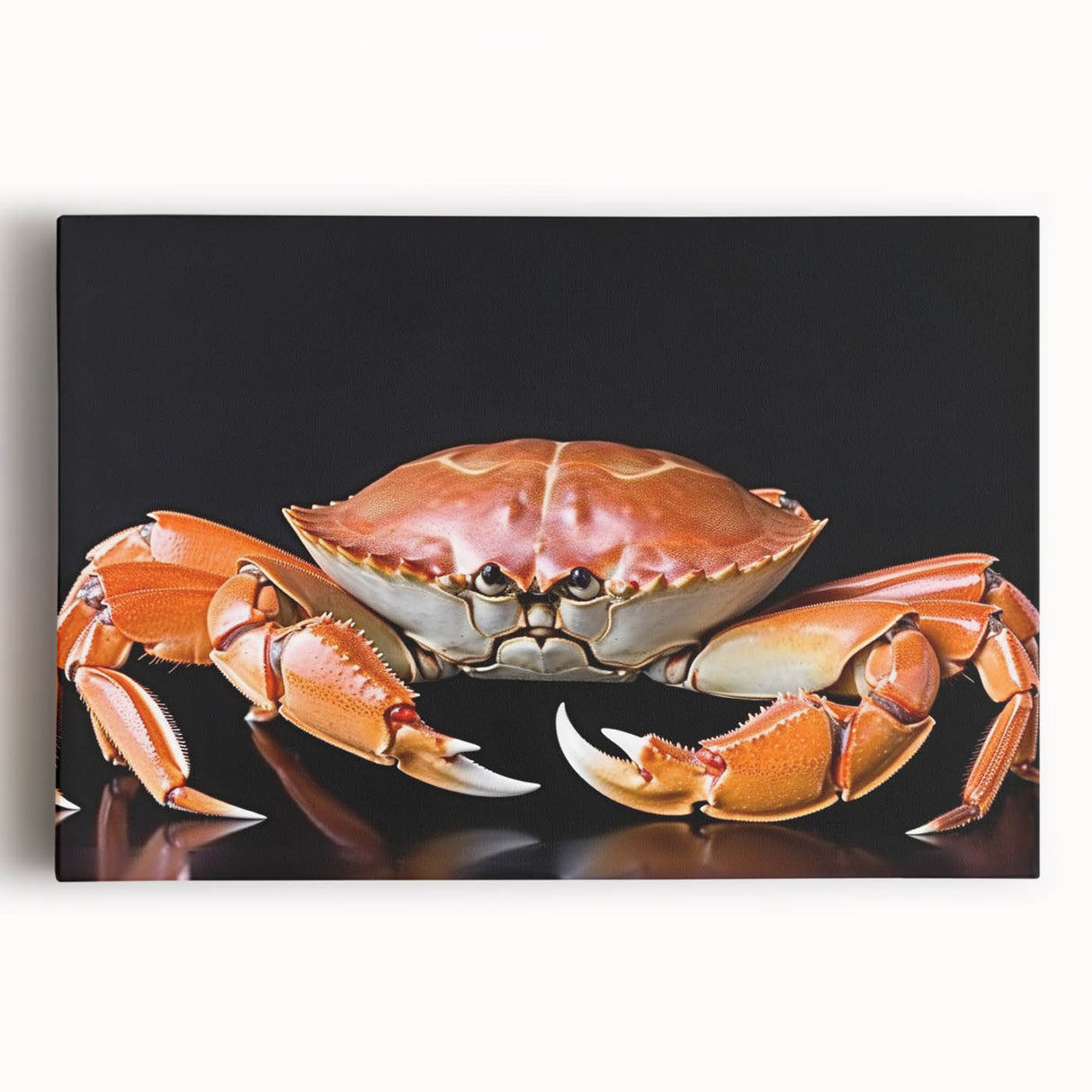 Vibrant crab-themed wall art design on stretched canvas, showcasing colorful marine life details and textures, perfect for ocean-inspired decor in homes or offices.