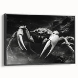 Framed canvas wall art featuring a vibrant marine life crab design, showcasing intricate details and a striking black frame, perfect for ocean-themed decor.