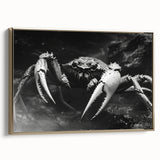 Framed wall art showcasing a vibrant marine life crab design, featuring gold accents and a sleek side view, perfect for coastal-themed decor.
