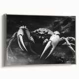 Framed wall art featuring a detailed marine life crab design in vibrant colors, displayed from a side view. The artwork is enhanced with a sleek silver frame, perfect for coastal-themed decor.