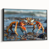 Framed canvas wall art showcasing a vibrant marine life crab design, featuring intricate details and a sleek black frame, perfect for ocean-themed decor.