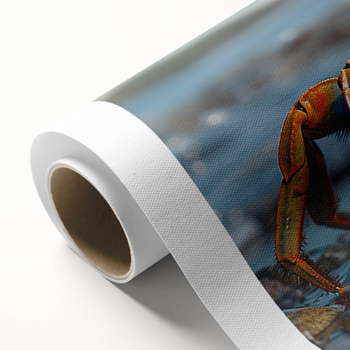 Colorful rolled canvas artwork showcasing a detailed marine life crab design, perfect for coastal decor. Packaged securely in a protective cardboard tube for safe delivery.