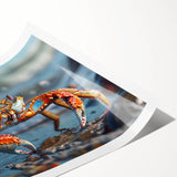 Vibrant marine life wall art print showcasing an intricately designed crab, perfect for ocean-themed decor. Rolled and shipped in a protective tube for easy display.