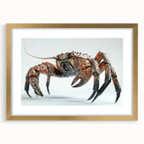 Framed wall art featuring a marine life crab design, showcasing intricate details in a gold frame with a mat, ideal for coastal-themed decor.