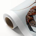Vibrant rolled canvas wall art showcasing a colorful marine life crab design, perfect for coastal decor, featuring intricate details and textures in a protective tube.