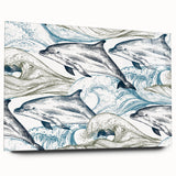 Acrylic wall art featuring a vibrant dolphin design, showcasing marine life in vivid colors, viewed from the side without pins, perfect for ocean-themed decor.