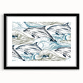 Framed black wall art featuring a vibrant dolphin design, showcasing marine life in rich colors, ideal for ocean-themed decor and enhancing living spaces.
