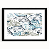 Framed black wall art featuring a vibrant dolphin design, showcasing marine life in rich colors, ideal for ocean-themed decor and enhancing living spaces.