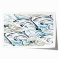 Colorful wall art print showcasing a playful dolphin surrounded by marine life, perfect for ocean-themed decor. Ideal for coastal-inspired interiors and art lovers.