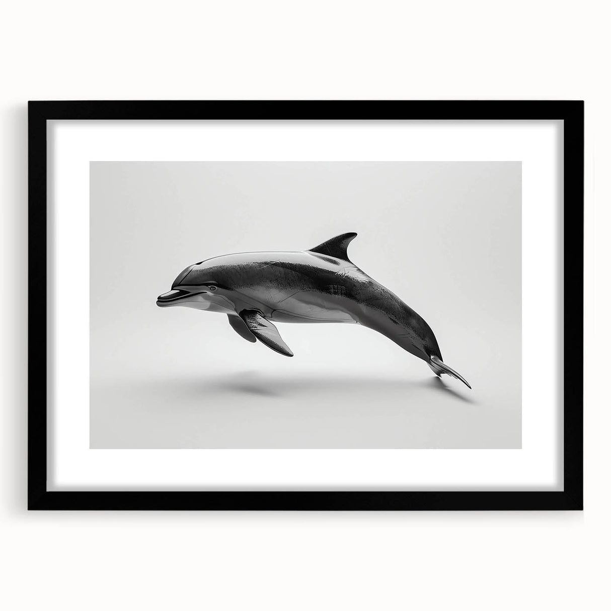 Framed wall art collection showcasing a vibrant dolphin design on a black mat, perfect for marine life enthusiasts. Ideal for living spaces or offices.