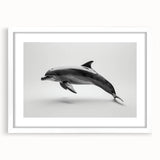 Framed wall art showcasing a vibrant dolphin design against a white mat, perfect for marine life enthusiasts, adding a touch of oceanic charm to any decor.