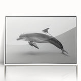 Framed wall art featuring a vibrant dolphin design, showcasing intricate marine life details in bright colors, presented with a sleek white frame for a modern decor touch.