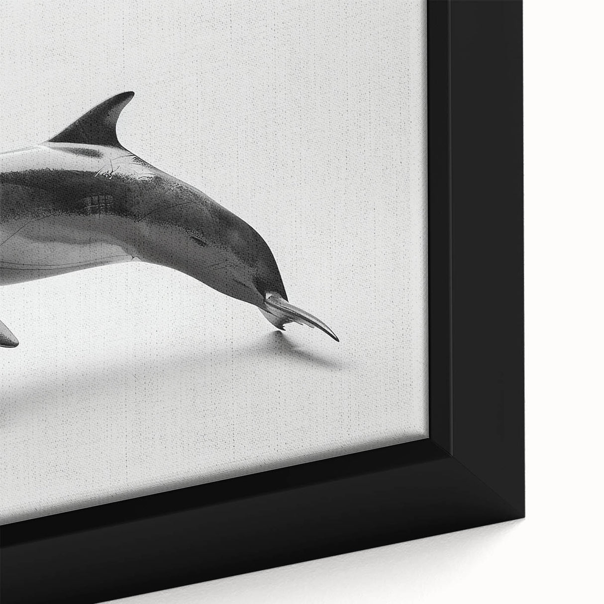 Close-up of a framed canvas wall art featuring a vibrant dolphin design surrounded by marine life, showcasing rich colors and intricate details perfect for ocean-themed decor.