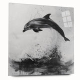 Acrylic wall art piece showcasing a vibrant marine life dolphin design, displayed in a side view without pins, perfect for ocean-themed decor and marine enthusiasts.