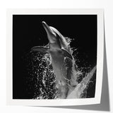 Vibrant dolphin wall art featuring marine life design, showcasing glossy finish and dynamic ocean colors, perfect for home decor or ocean-themed rooms.