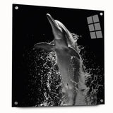 Dolphin-themed wall art in a vibrant marine life design, displayed in a sleek acrylic frame with pin mounting for a contemporary look. Ideal for ocean lovers.
