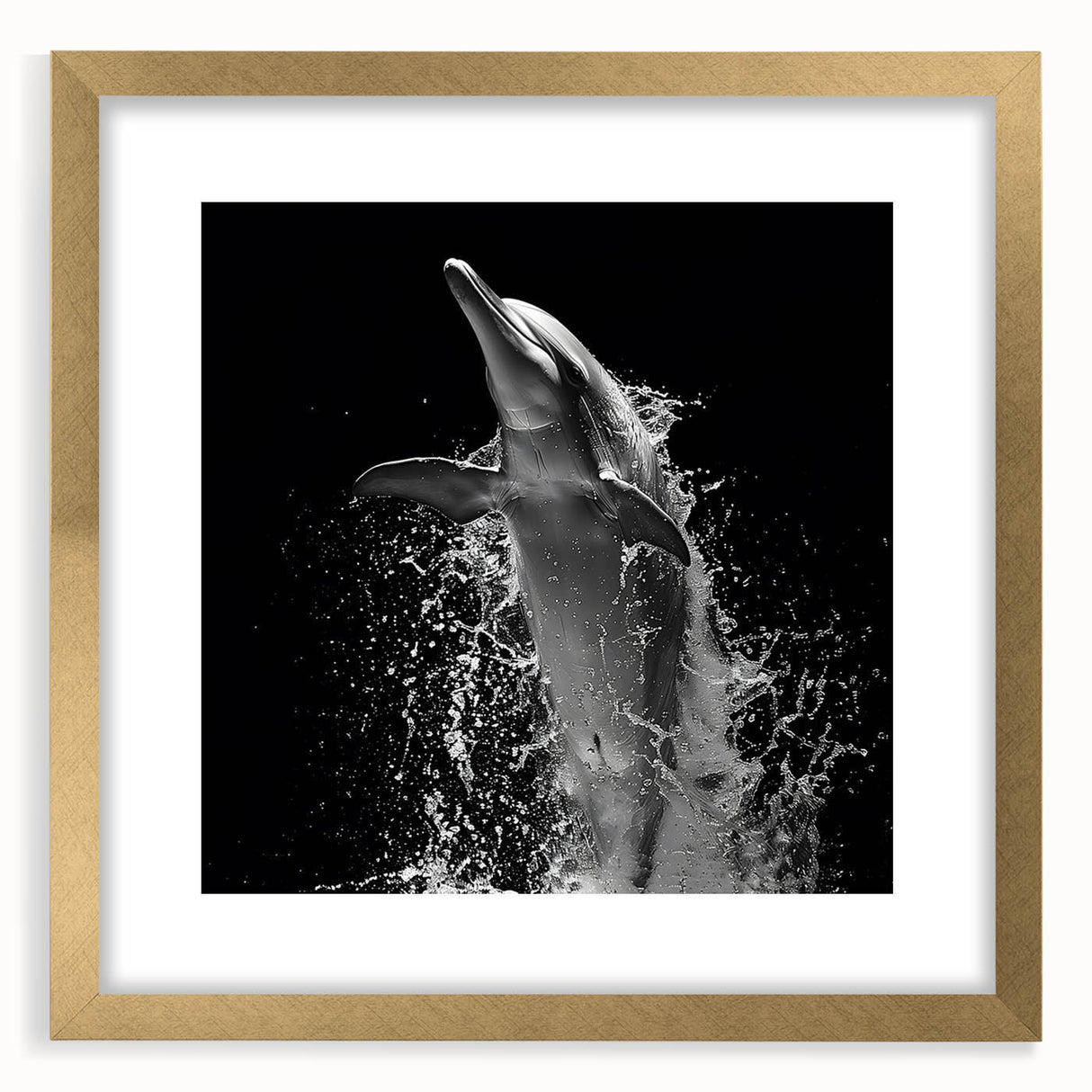 Gold-framed wall art collection featuring a vibrant dolphin design, showcasing marine life with intricate details, perfect for ocean-themed decor and enhancing interiors.