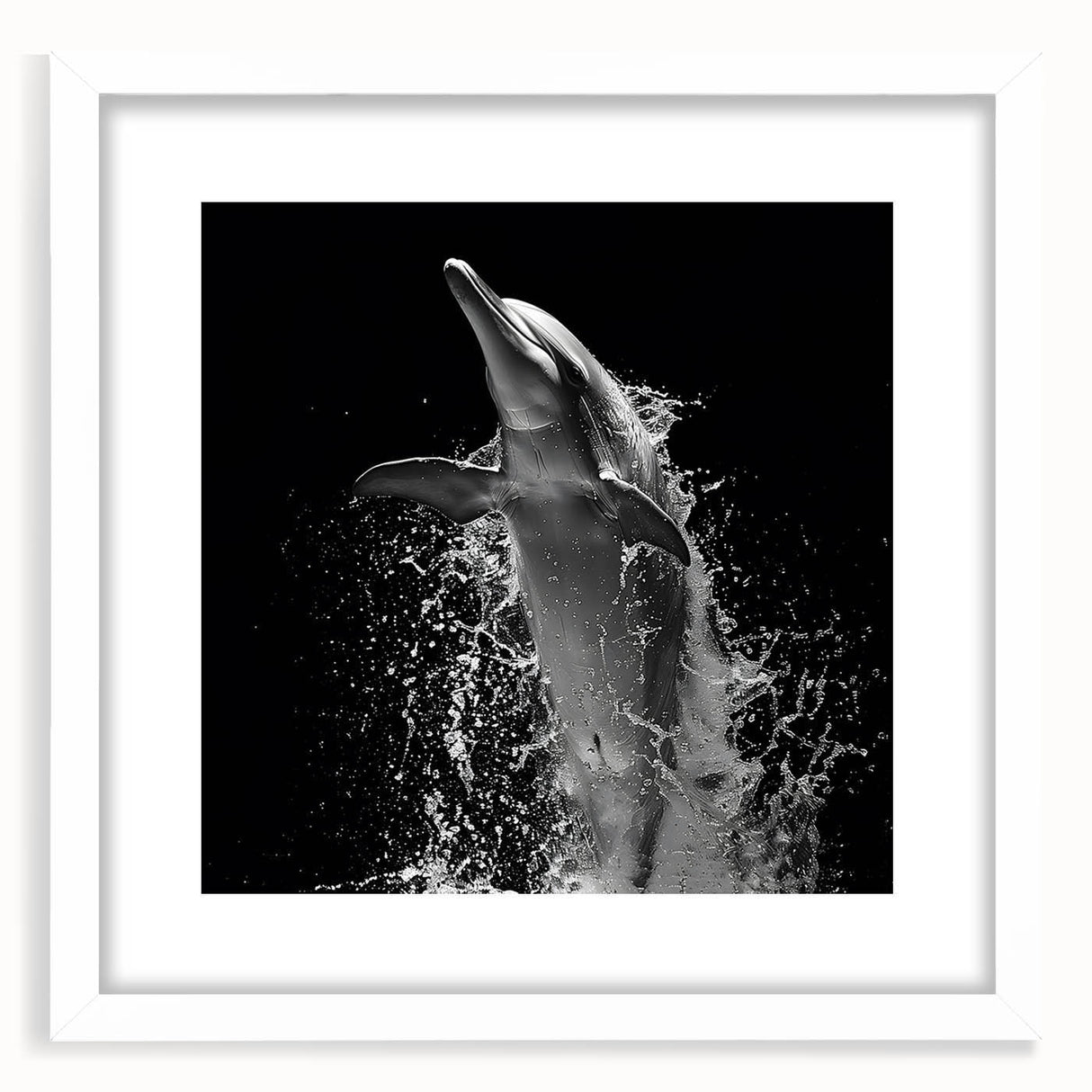 Framed wall art collection featuring a dolphin design, with a white mat and sleek frame, perfect for marine life enthusiasts and coastal decor lovers.