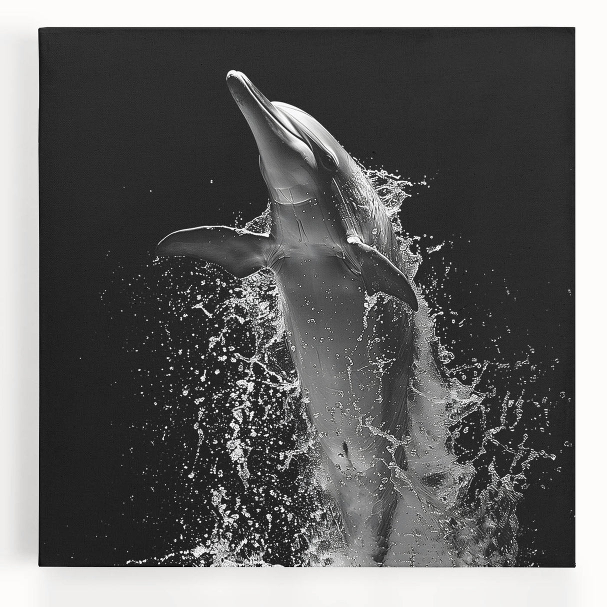 Stretched canvas wall art showcasing a vibrant dolphin design in a serene marine setting, ideal for ocean-themed decor. Perfect for enhancing any coastal-inspired room.