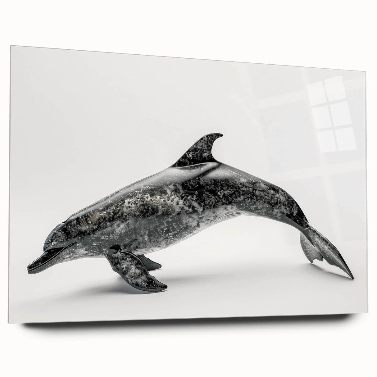 Acrylic wall art showcasing a vibrant dolphin design in a marine life theme, featuring a side view with a smooth finish, perfect for ocean enthusiasts.