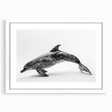 Framed marine life wall art featuring a dolphin design in vibrant colors, set in a white mat and frame, perfect for ocean-themed decor. Ideal for aquatic enthusiasts and home decoration.